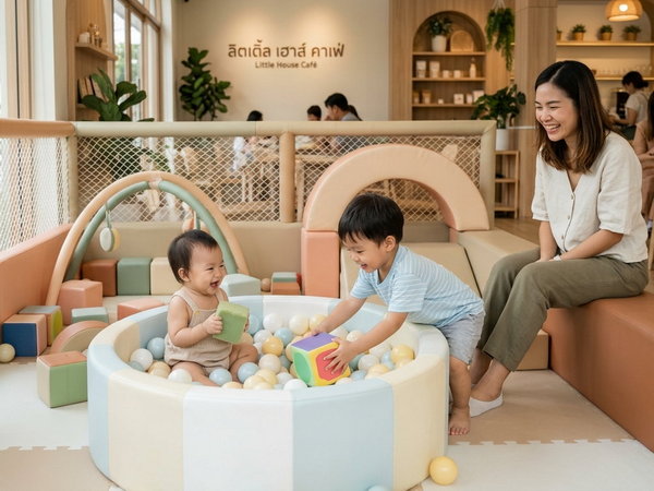 ไอเดียออกแบบสนามเด็กเล่น Kids Cafe ให้สวยละมุน ดึงดูดใจ